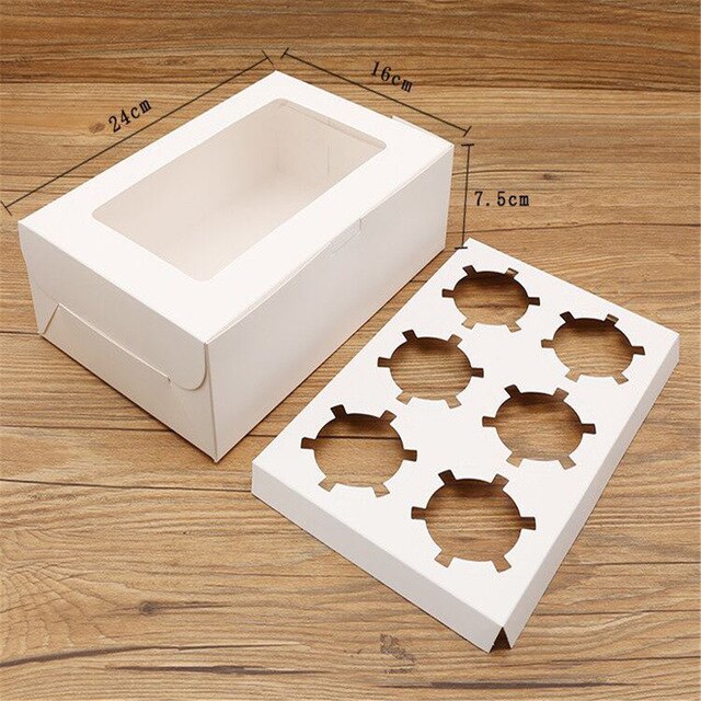 1Pcs Clear Windowed Cupcake Dozen Verwijderbare Lade Voor 2/4/6/12 Mousse Cake Voor Party Kerst Voedsel verpakking Keuken Accessoires: White-6 hole