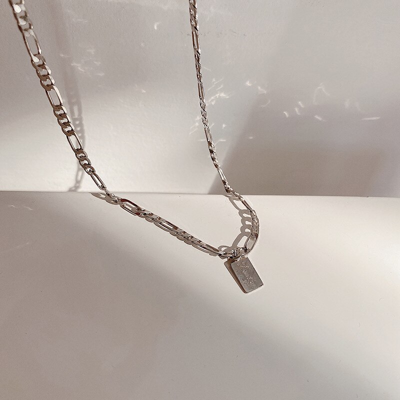Silvology Sterling 925 Silver Square Lucky Letter Choker for Women Short Necklace Minimalist Temperament Jewelry: Necklace-A