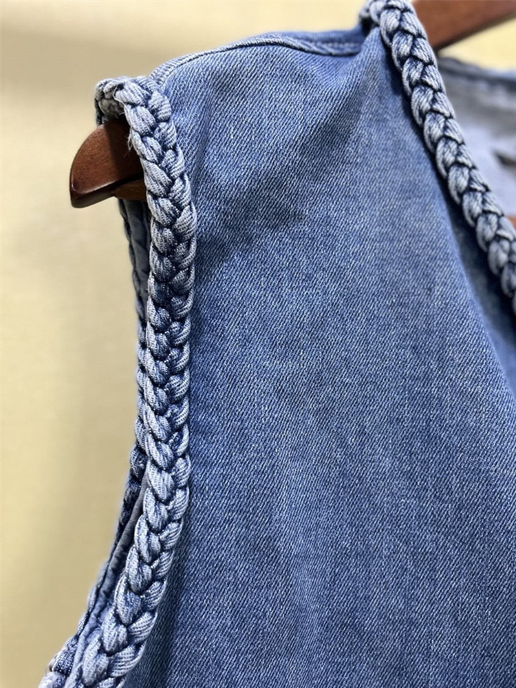Chaleco vaquero trenzado de Color liso para mujer, chaqueta y abrigo informal sin mangas, de primavera y verano, novedad de 2022