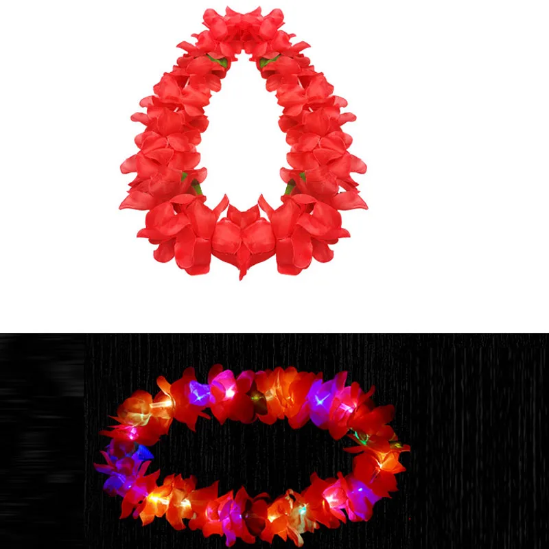 10pcs LED Light Up Flashing Hawaiian Leis Hula Dance Garland Artificial Flowers Neck Loop Necklace Glow Party Supplies Christmas: light yellow