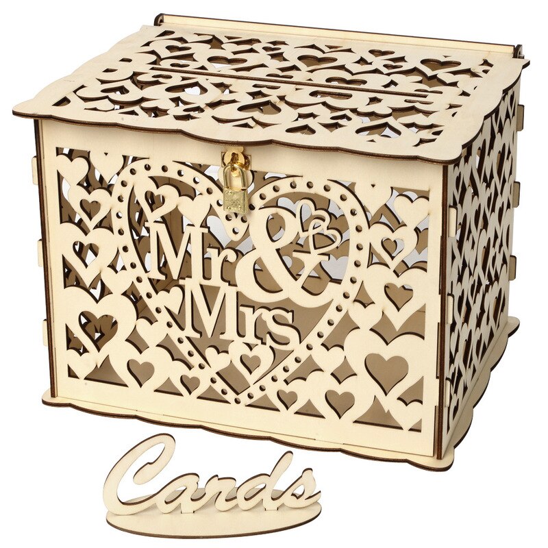 Holz Hochzeit Karte Boxen mit Schloss Mr &amp; Mrs Paar Blume Muster Umschlag Zeichen Karten Holz Box DIY Rustikalen hochzeit Liefert