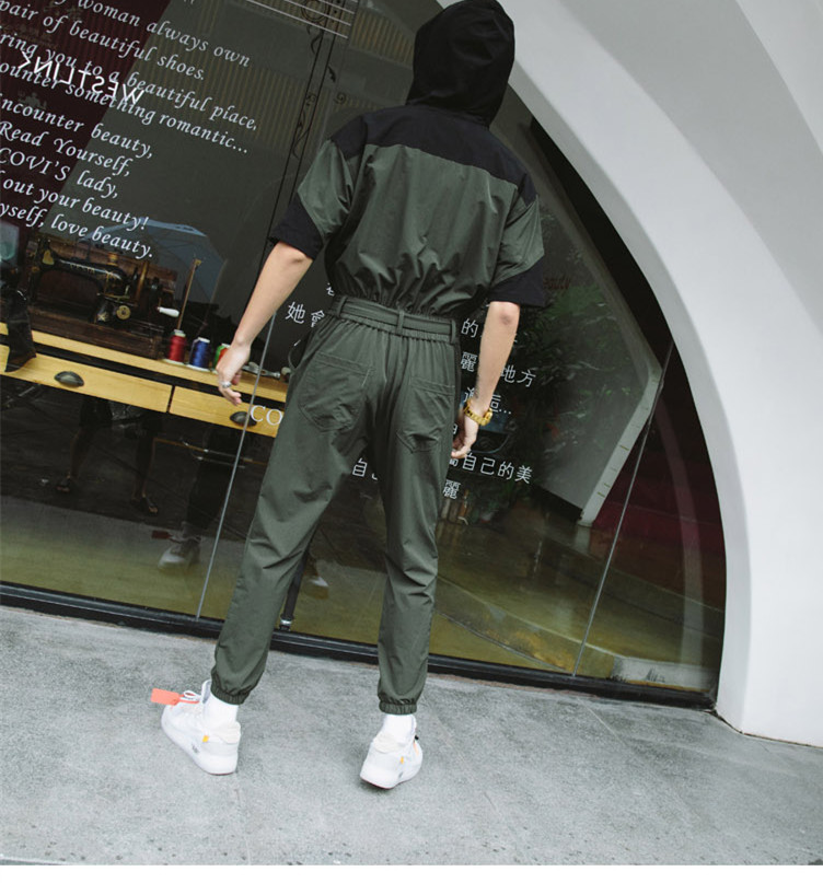 Jumpsuit herre romper et stykke overalls bomuld herre hætteklædte kortærmet afslappet streetwear hiphop bukser mandlige tøj plus størrelse