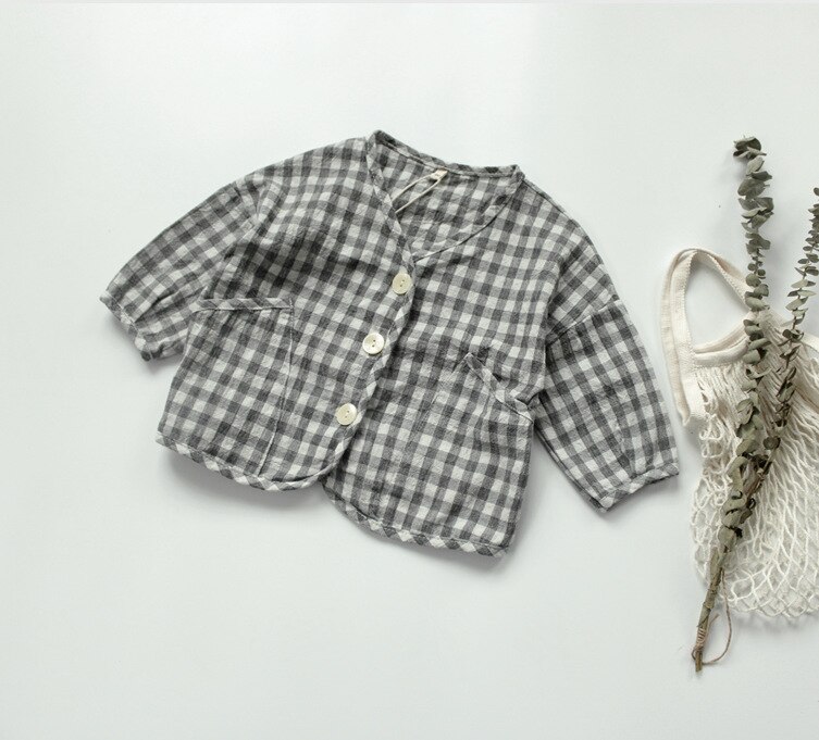 Autumn Korean Style Baby Boys Plaid Cardigan Coats Children Cotto Linen Outerwear Toddlers Kids Thin Jackets