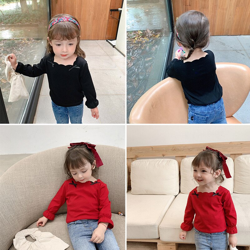 Lente herfst baby t-shirt lange mouwen tops kinderen meisjes lange mouwen t-shirt meisjes effen kleur onderkant shirt