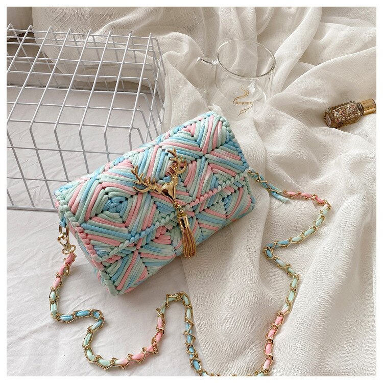 DIY Handcraft Shoulder Bag Making Materials Package Weaving Bag Grid Handmade Supplies Woman Bag Selfmade Sewing Accessories: Candy