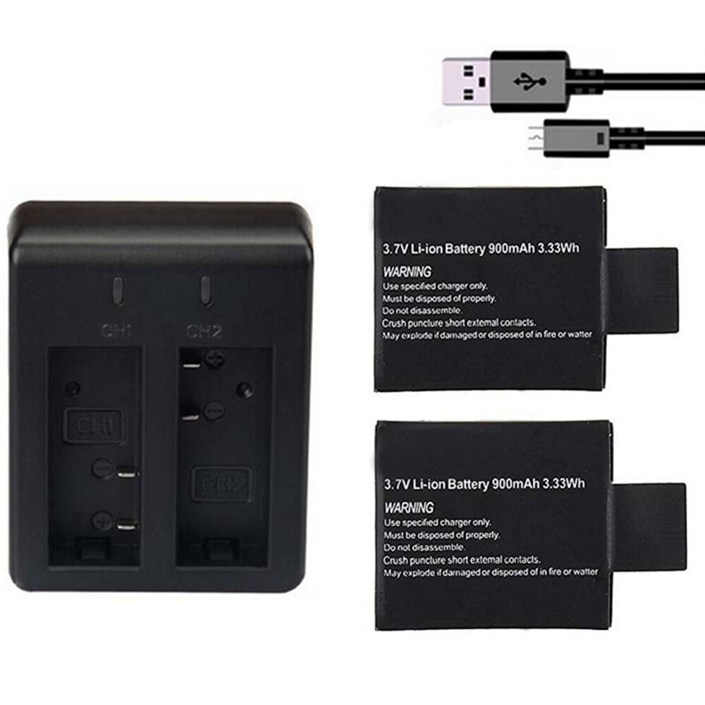 900Mah 3.7V Vervangende Batterij + Dual Charger Voor SJ4000 SJ5000 SJ6000 Batterij Sport Dv Camera Accessoires Voor sjcam Sj 4000: 2 battery 1 charger