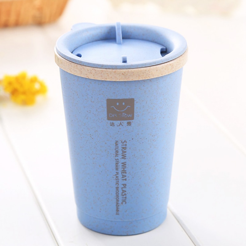 280Ml Tarwe Mok Lekvrij Dubbele Wand Isolatie Tarwe Stro Koffie Cup Reizen Mok: blue