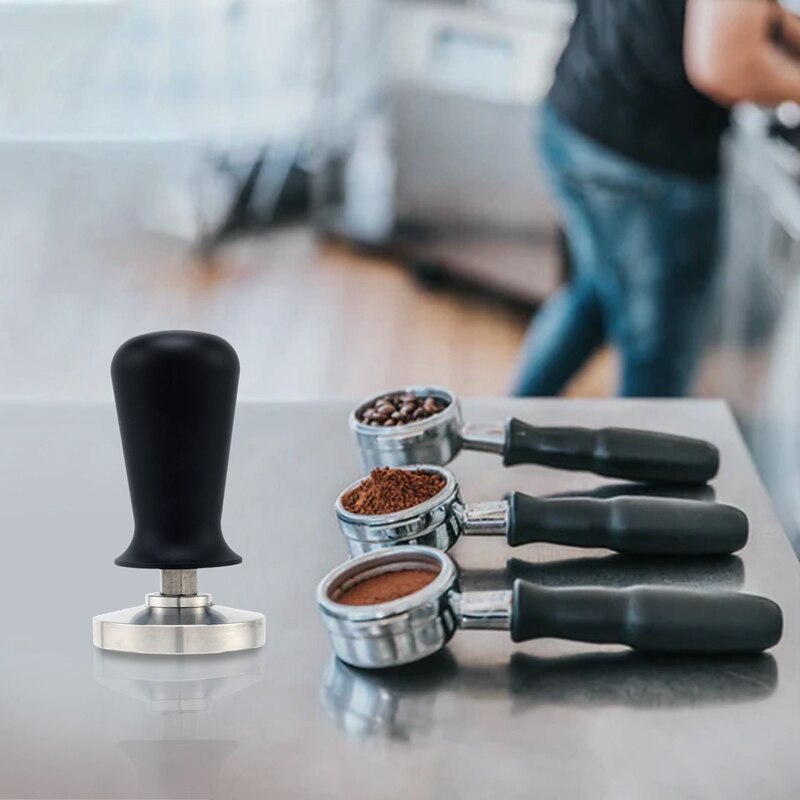 51mm Black Espresso Tamper with Stainless Steel Calibration Barista Flat Coffee Bean Press