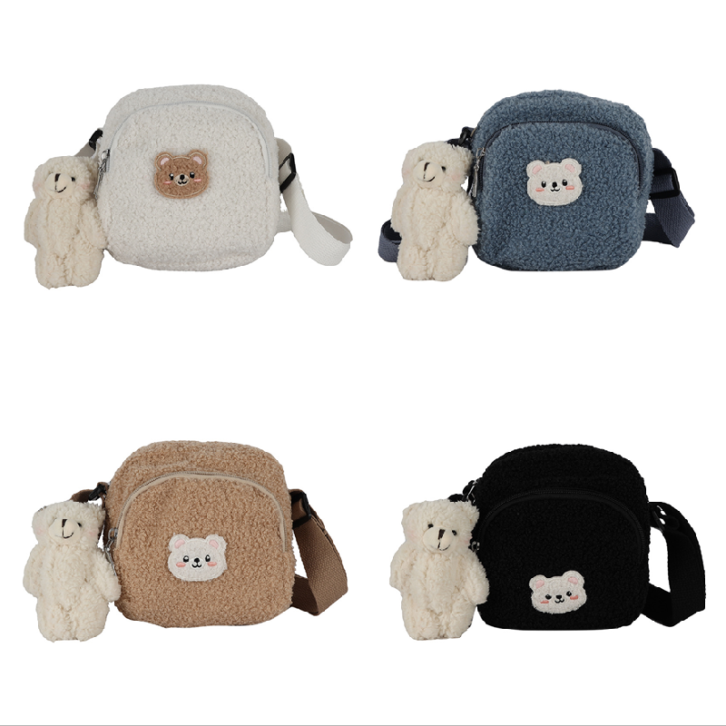 2022 Cute Bear Messenger Bag Women Plush Mobile Phone Bag Girls Small Shoulder Bag