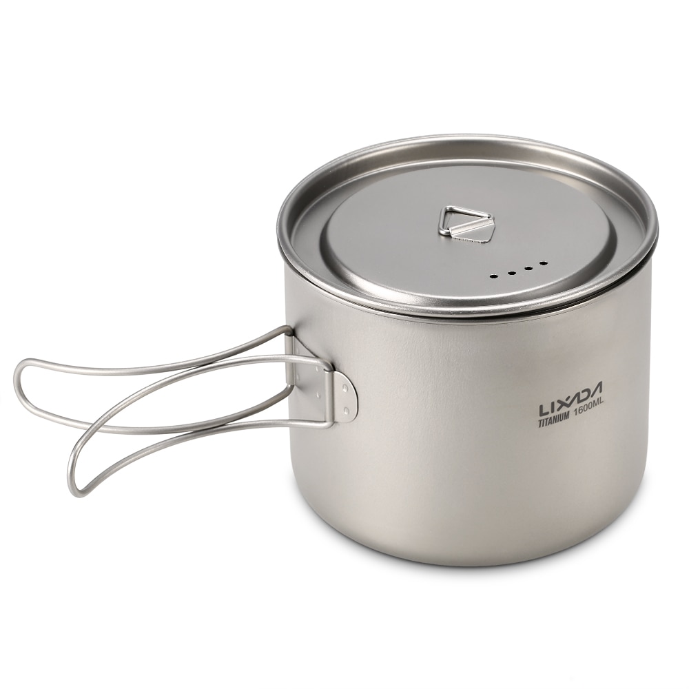 Lixada Ultralight Titanium Cup Mug Portable Hanging Pot Outdoor Camping Picnic Water Mug Cup Tableware Cookware with Lid: 1600ml Cup