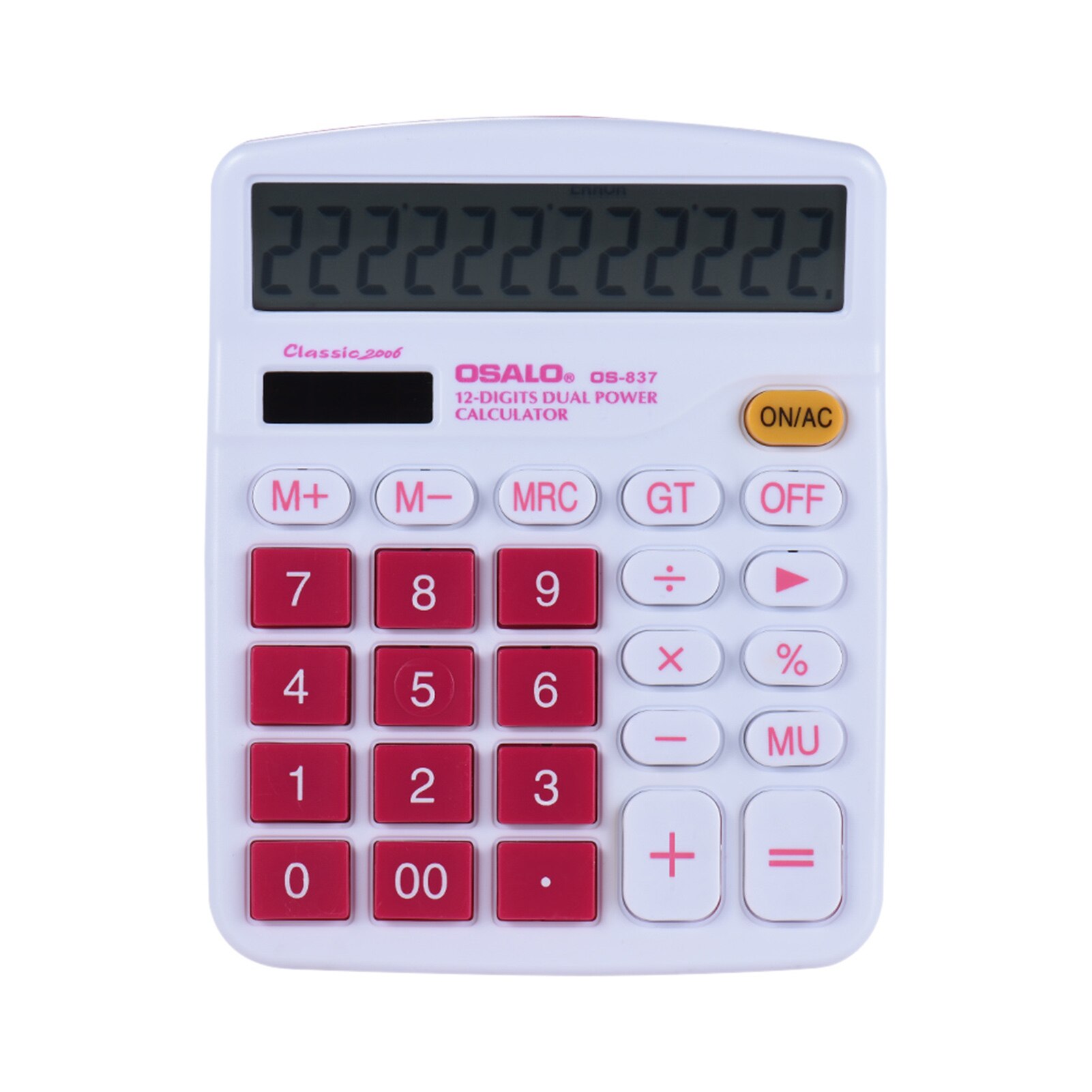 Handheld Colorful Standard Function Desktop Electronic Calculator Solar and Battery Dual Powered 12 Digits Rose Red
