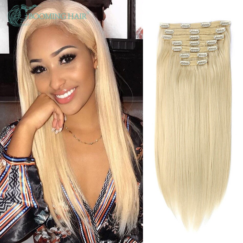 Synthetic Hair Extensions Long Straight 7PCS/Set 24 Inches 20 Clips Long Straight Hair Extension By BOOMING HAIR: #613