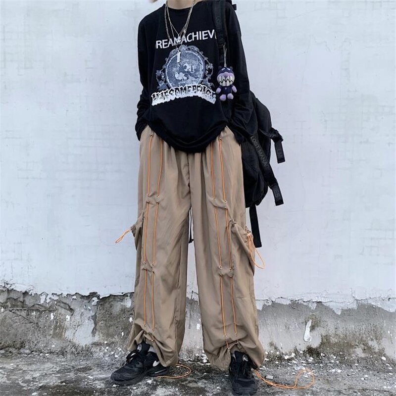 Harajuku gotisk løse bukser med vide ben herre joggebukser i koreansk stil par joggebukser trend retro mørk ispedd underdel