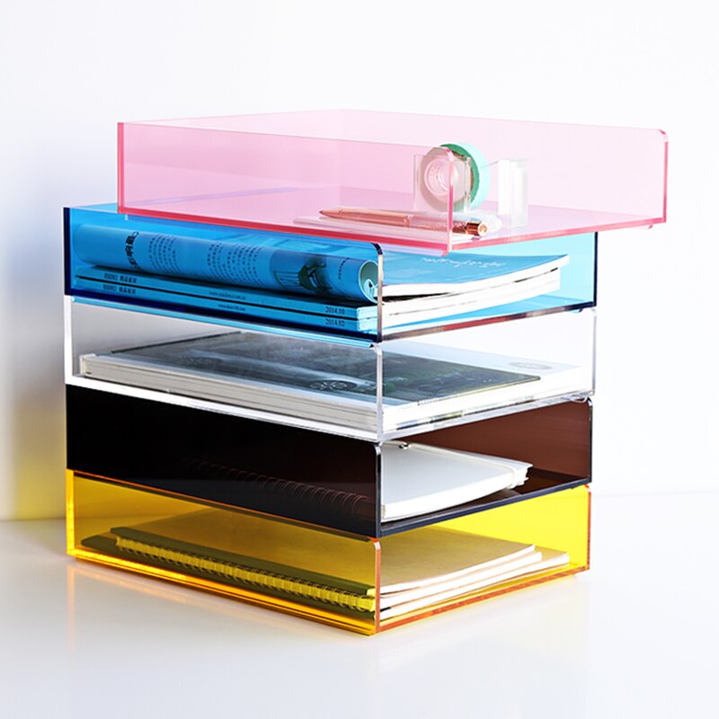 single colorful crystal strong sturdy file storage transparent acrylic magazine file tray
