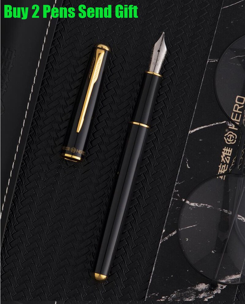 Klassieke Hero Metalen Inkt Vulpen Business Mannen Luxe Schrijven Pen 2 Pennen Sturen: 5020 Bright Black