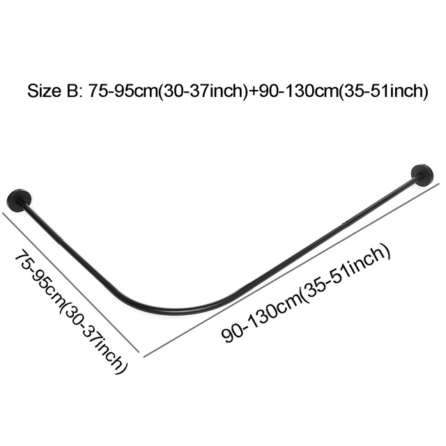 Uitschuifbare Hoek Douche Gordijn Staaf Met 12 Metalen Haken Pole Zwart Rvs Rail Rod Bar Bad Deur Hardware Zware geladen: B