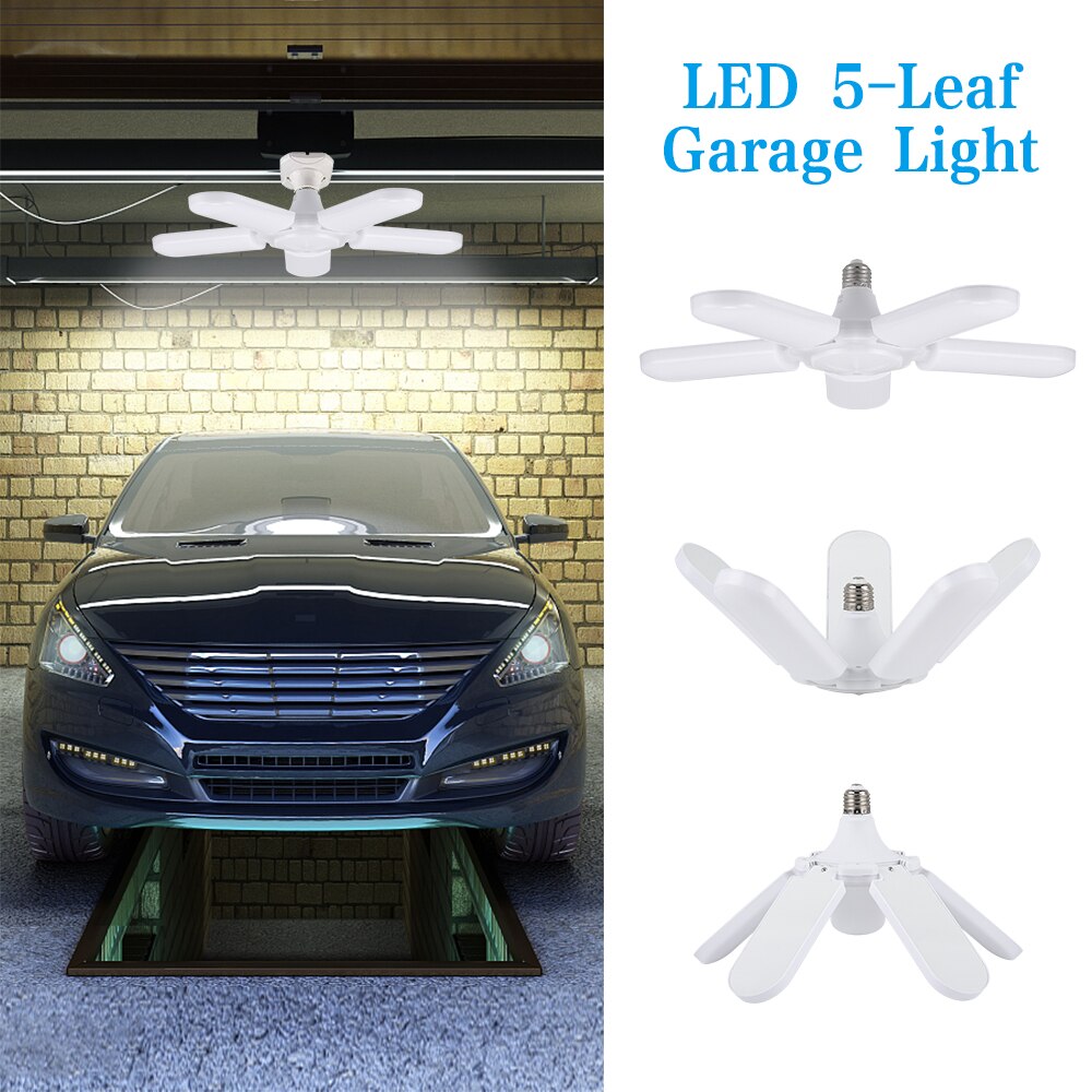 Deformable 5-blade LED Garage Light Five-Leaf Folding Fan Blade Garage Pendant Lamp Bulb 360-Degree Adjustable Ceiling Light