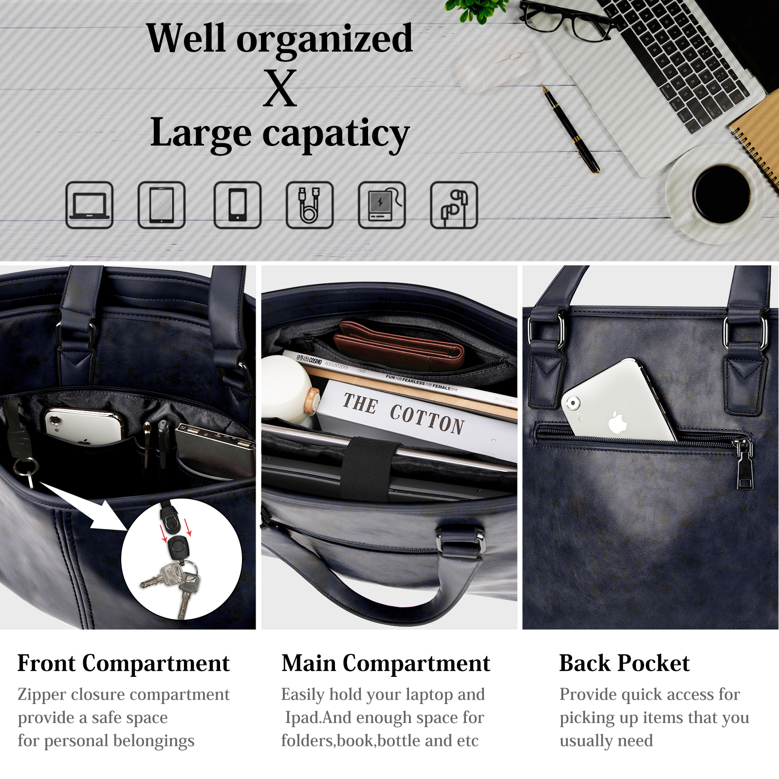 Lubardy Borsa tote da viaggio d'affari Borsa tote in pelle Borsa a tracolla grande con manico superiore Borsa a tracolla impermeabile per laptop