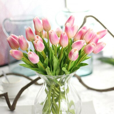 10 Stks/partij Tulp Kunstbloemen Zijden Bloem Boeket Woondecoratie: Diep Roze
