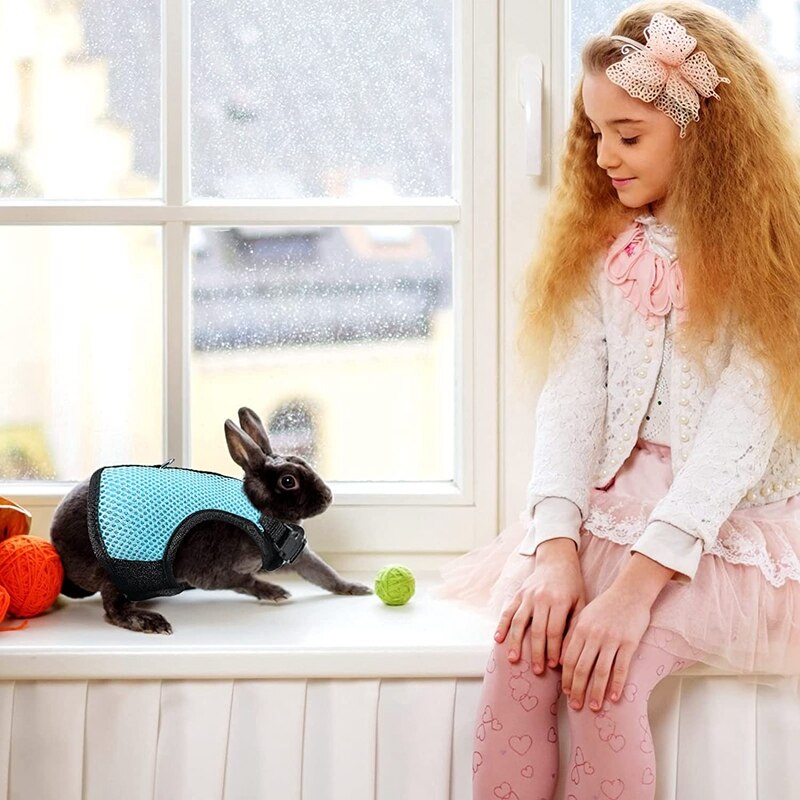 Kaninchengeschirr, weiches geschirr für kaninchen, netz-kaninchengeschirr, hamsterweste mit elastischer leine (l)