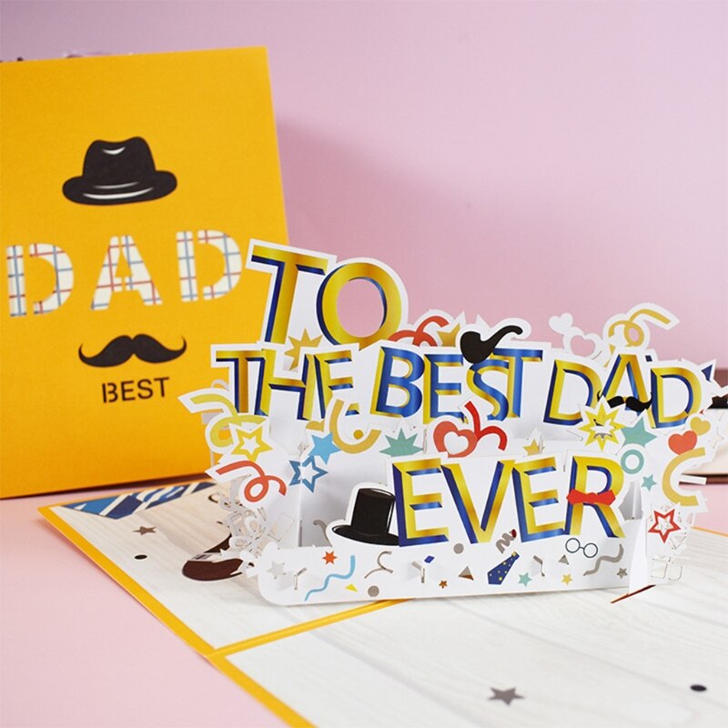 3D Pop-Up to the Best Dad Ever Greeting Card Happy Birthday Father's Day Cards with Envelope