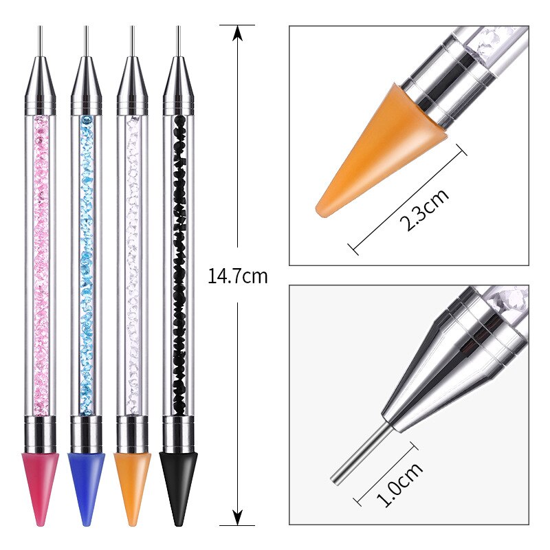 Stylo de cire acrylique à double extrémité pour pointillage des ongles, outil de manucure pour Nail Art, strass, 1 pièce