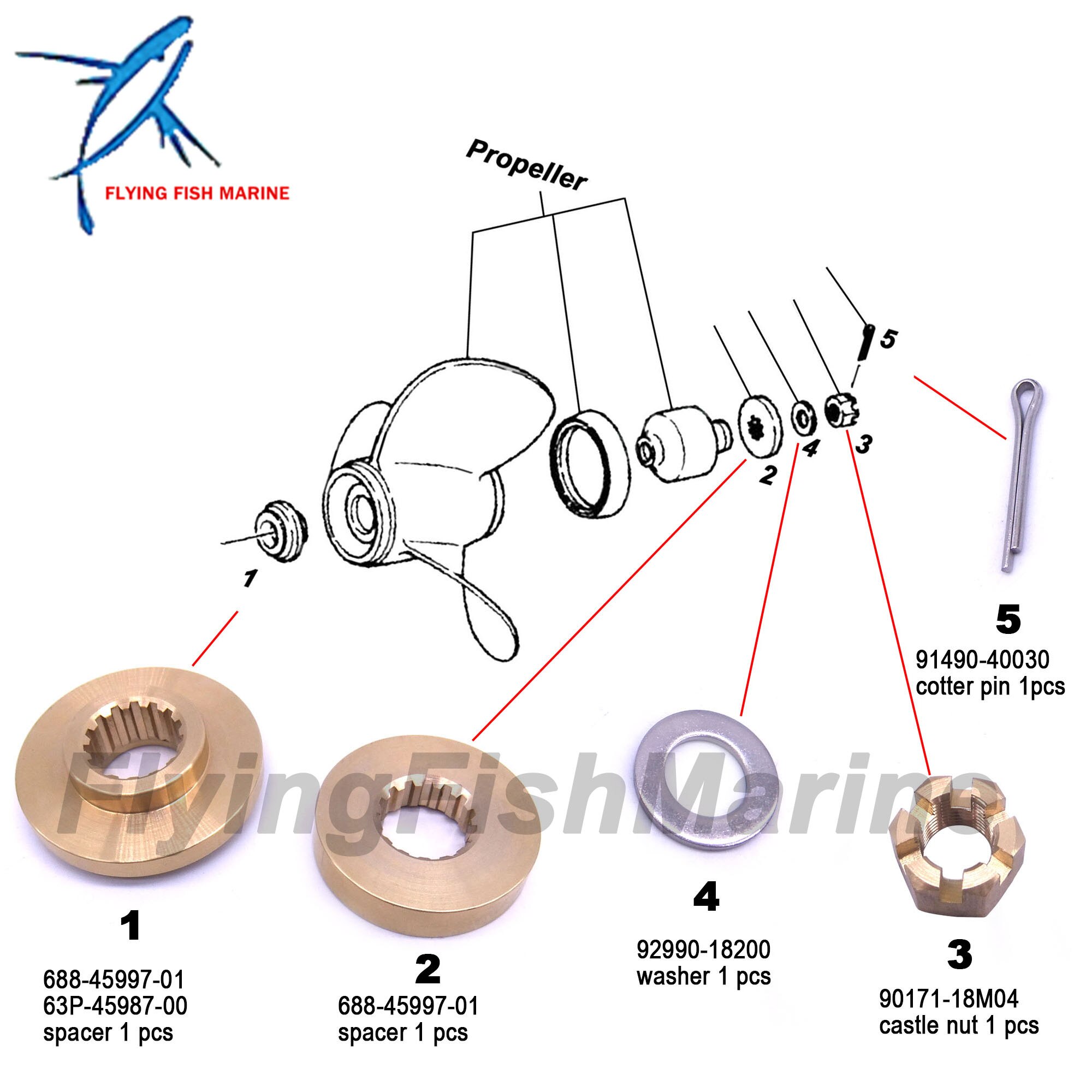 688-45997-01 63P-45987-00 688-45997-01 90171-18M04 Propeller Abstandshalter Hardware- Bausätze für Yamaha Außenbordmotor 100