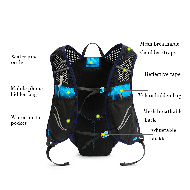 INOXTO Wasserdichter Laufrucksack, 5 l, ultraleichte Trinkweste, Rucksack, wandern- und Fahrradtasche, atmungsaktive Sporttasche, 2 l Wasserbeutel