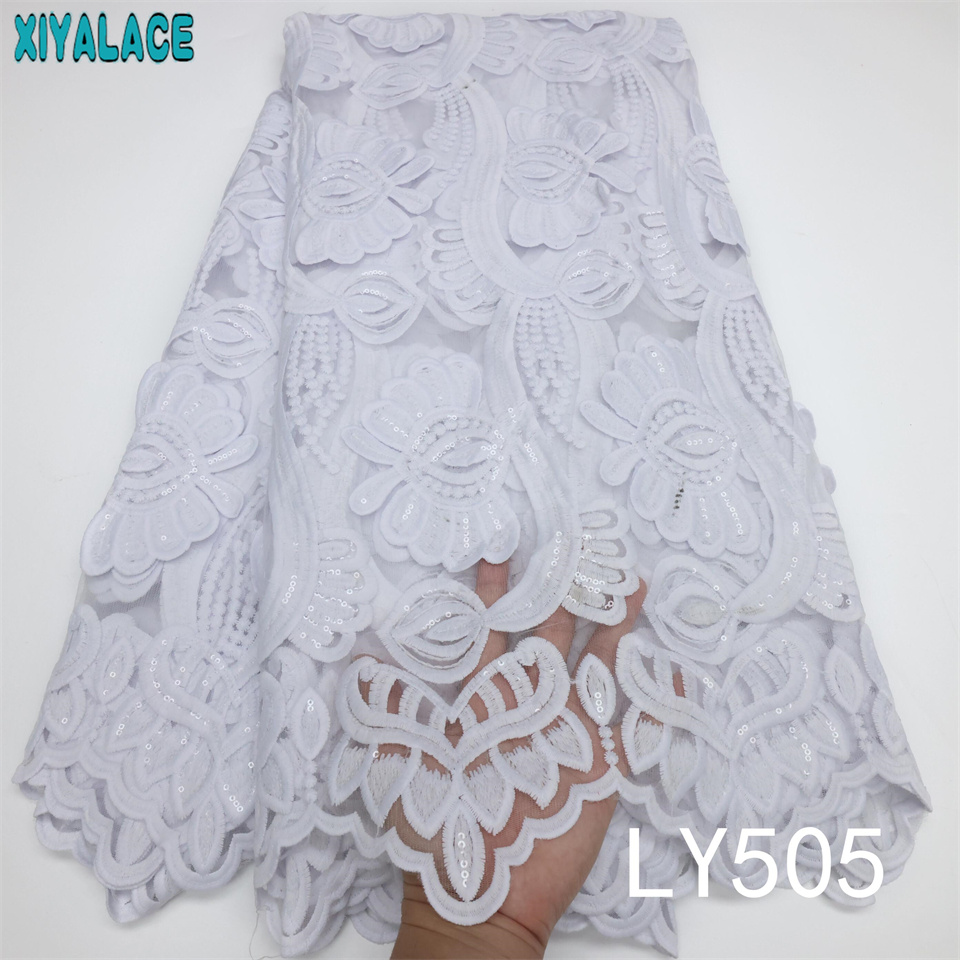 African French Net Lace Fabric Royal Blue Milk Silk Lace Fabric with Sequins Embroidered Nigerian Tissue Cord Lace Fabric LY505