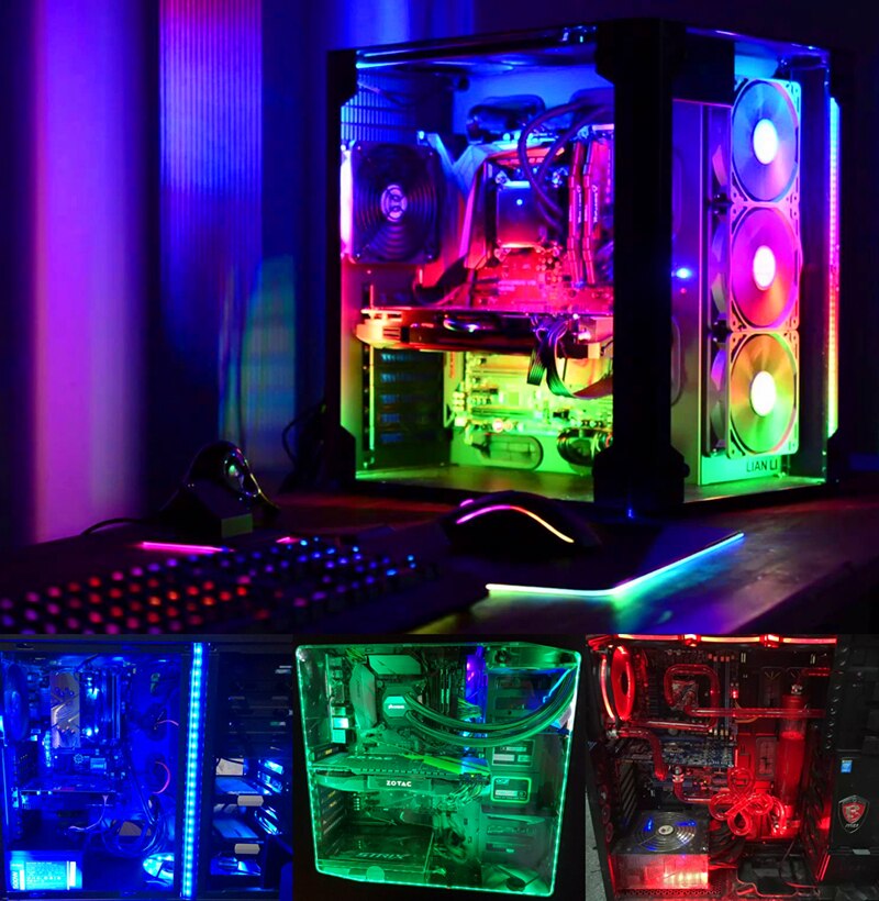 Magnetic RGB LED Strip Light Full Kit for PC Computer Case, SATA power supply interface,Fixed by Magnet,Remote Control Color