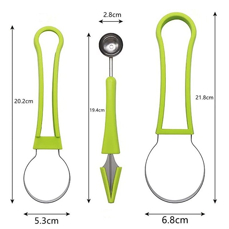 4 En 1 Bola de melón de acero inoxidable redondo y fruta conjunto de herramienta de talla para fruta máquina de cortar excavar Pulpa de sandía de