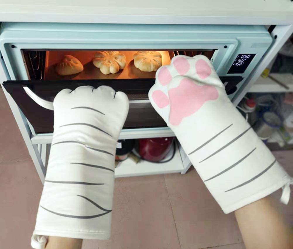 Ovnhandsker, varmebestandig sød kat pot krabbe klo madlavning handsker grydeholder med hængsløjfe