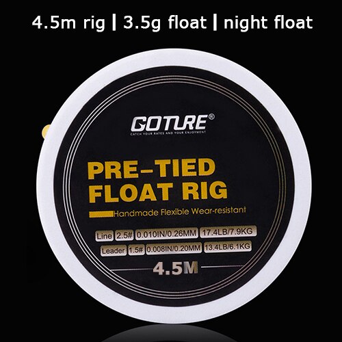 Goture vertikala boj fiskeflottor+förbunden fiskerigg med huvudlina/ledare/krok+fiske lätt pinne flöte för fiskeredskap: 4.5m rigg-float