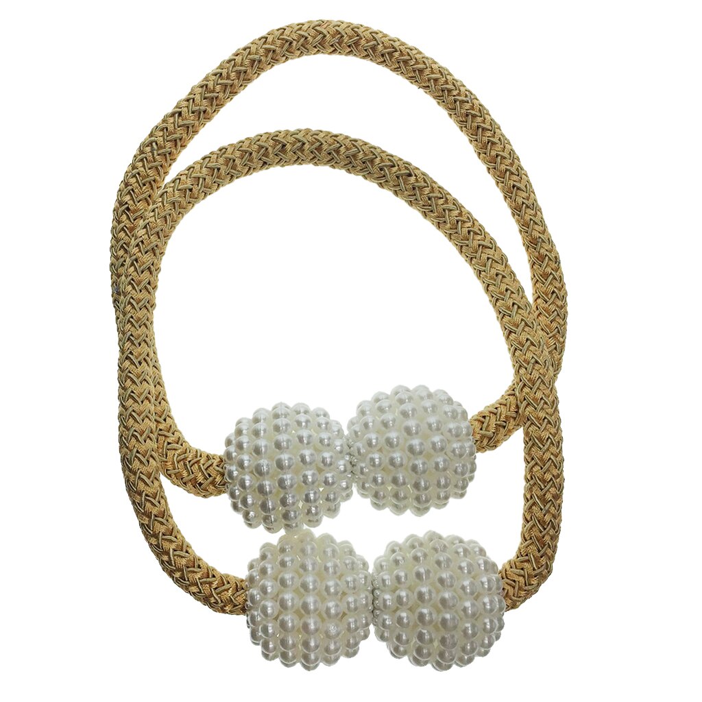 2Pcs Pearl Curtain Voile Tiebacks Tie Backs Buckle Clips Holdbacks: Beige