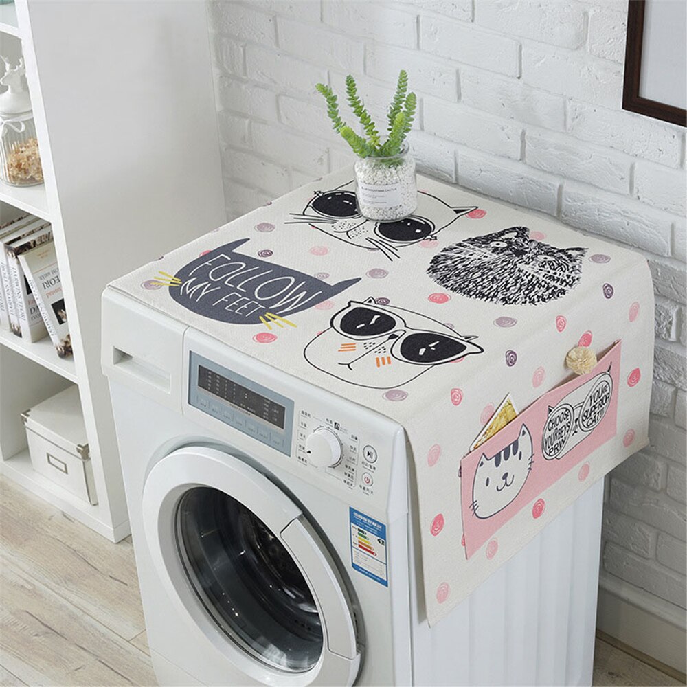 Housse anti-poussière frigo lave linge couvre avec 4 poches pour cuisine coton linge pratique multi-usages: DWU