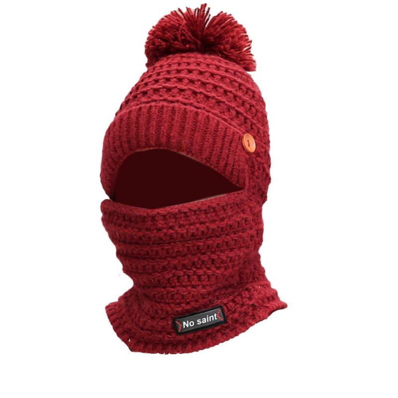 Pluche gebreide slabbetje eendelige muts dames gebreide muts warm masker voor vrouwen meisjes muts pompon bontmutsen mutsen skullies  a5 f 5