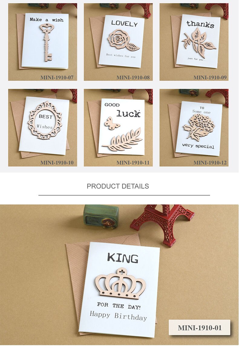 6pcs Mini Birthday Cards Wood Message Kids Party Greeting Cards