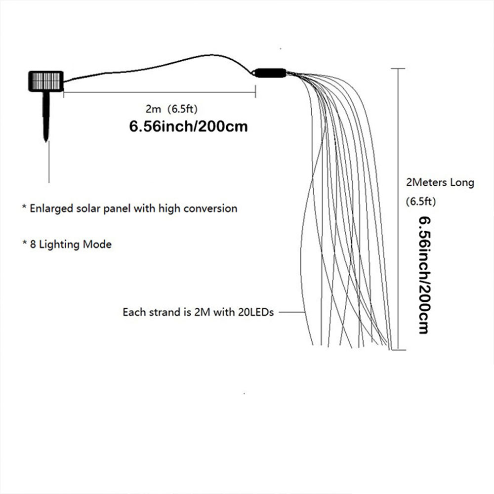 2M Solar Powered LED Branch Lights With Copper Waterproof Waterfall Light For Garden Party Outdoor Christmas Tree Decoration
