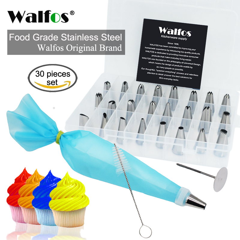 WALFOS 30 stks Cake Decorating tips set Rvs Icing Piping tip Nozzles DIY Bakken gereedschap Herbruikbare Pastry tassen Paar