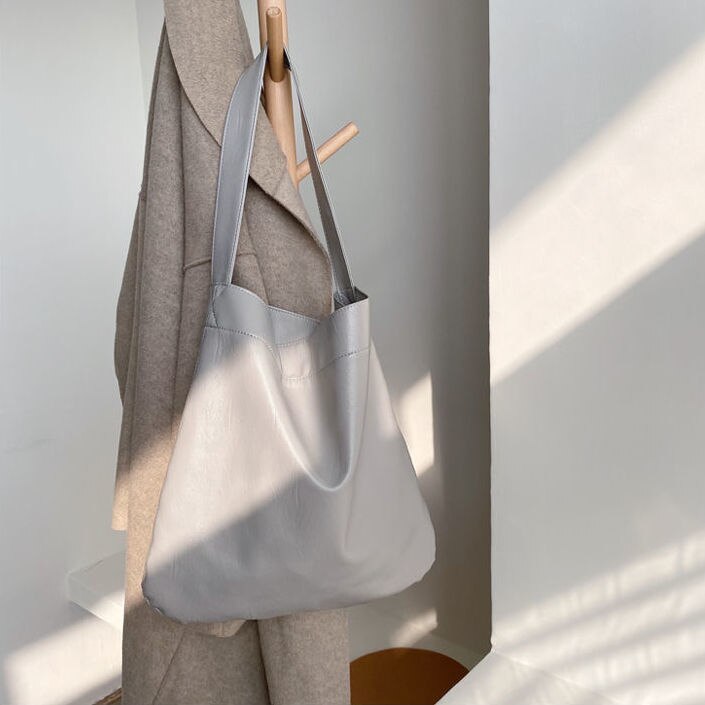 Vrouwen Tas Schoudertassen Tote Bag Hoge Capaciteit Handtas Portemonnee Pu Lederen Mode Alle-Match Eenvoudige Effen Kleur: Grey