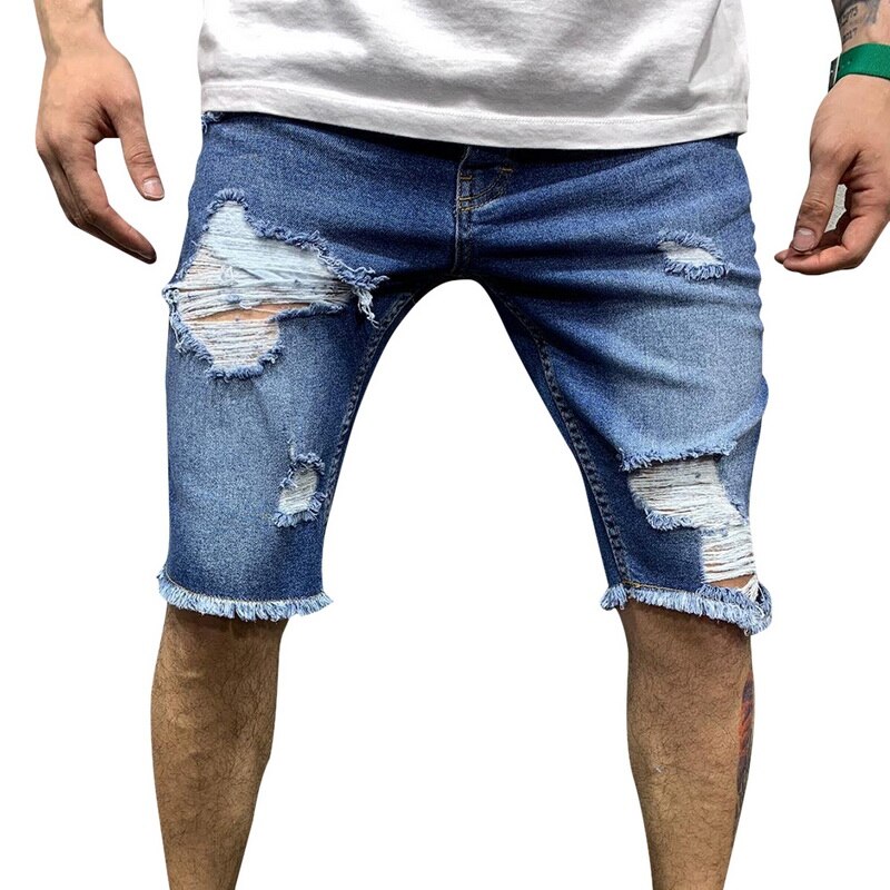 Dejlige sommer mænd korte jeans bukser flået denim shorts mærke mænd denim shorts bermuda streetwear afslappet shorts: M