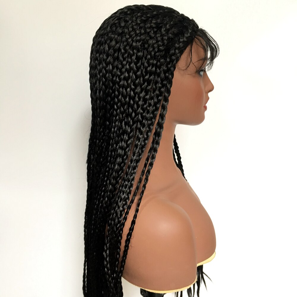 DLME Long Braided Wig Synthetic Lace Front Wig For Black Women Box Braids Hair Heat Resistant Brown Black Hair