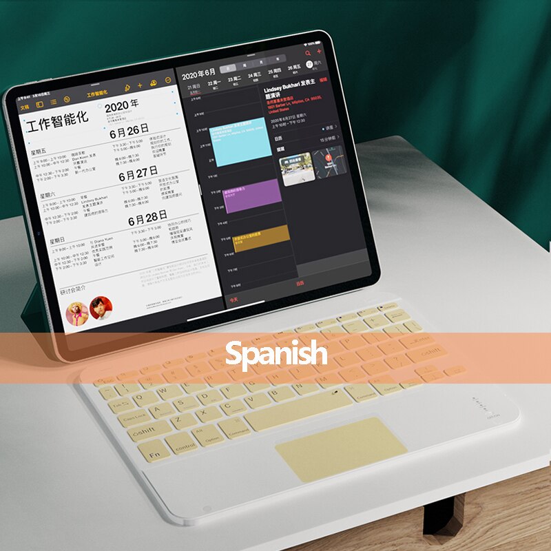 Teclado ruso, español y coreano para iPad, teléfono y tableta, teclado inalámbrico con panel táctil para IOS, Windows, compatible con Bluetooth: Spanish yellow