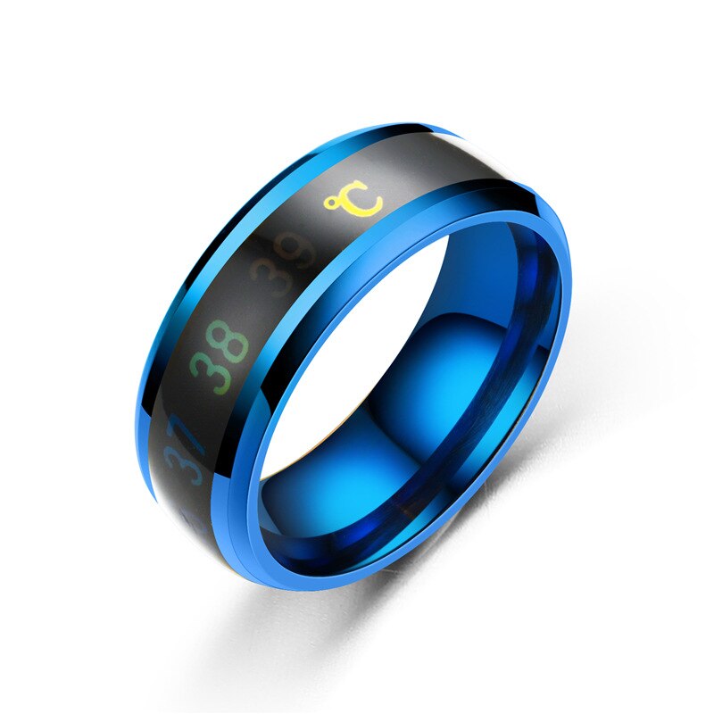 trendy smart temperaturring multifunksjonell intelligent ringe titanstål parfinger digitale ringetone smykketilbehør: 8 / Blå