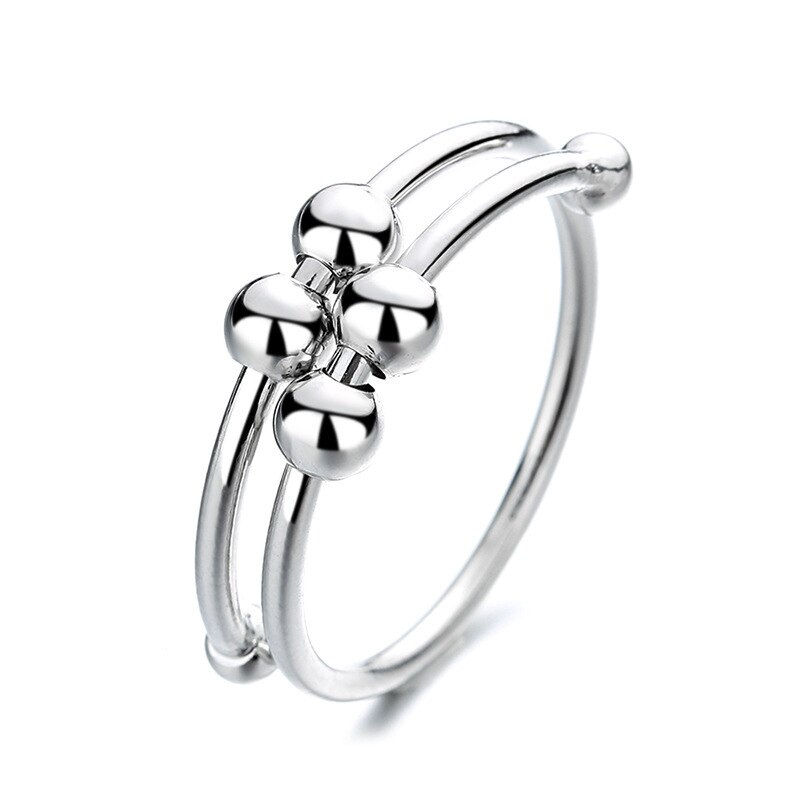 1/2Pcs Fidget Kralen Ring Voor Vrouwen Mannen Vrij Draaien Anti Stress Angst Ring Single Coil Antistress Spiraal kralen Draaien Jewlery: Silver