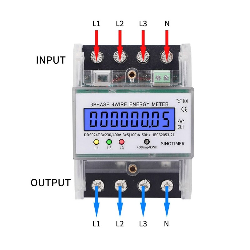 3 Phase 4 Wire Electronic Power Consumption Energy Meter LCD Digital Backlight