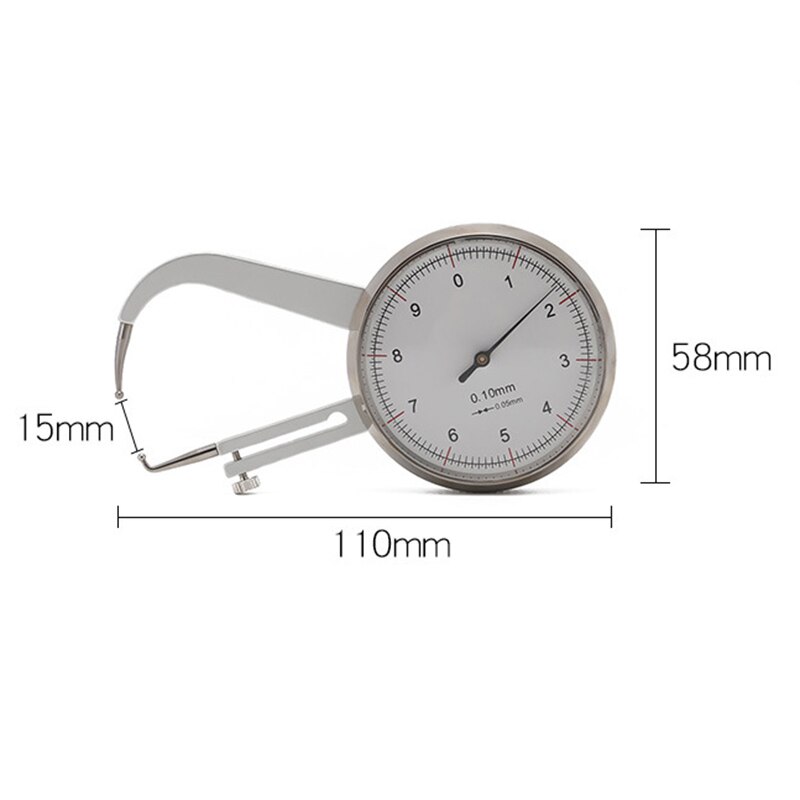 Medidor de espesor de Dial de vidrio, herramienta de medición, 0-10mm, 0,05mm