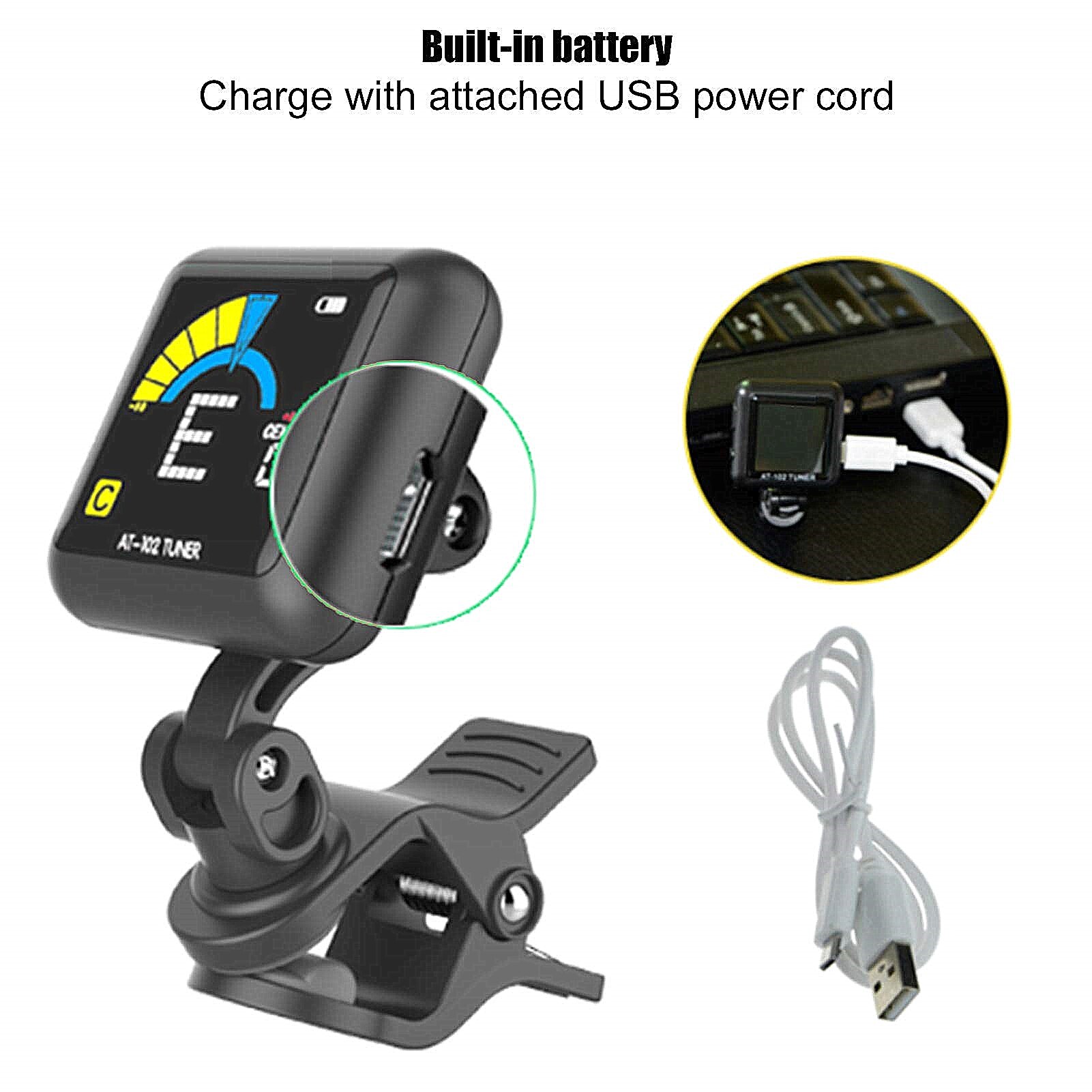 Accordeur de guitare aromatique, accordeur de violon accordeur de guitare à clipser USB rechargeable batterie intégrée accordeur de ukulélé pour violon AT‐102 noir