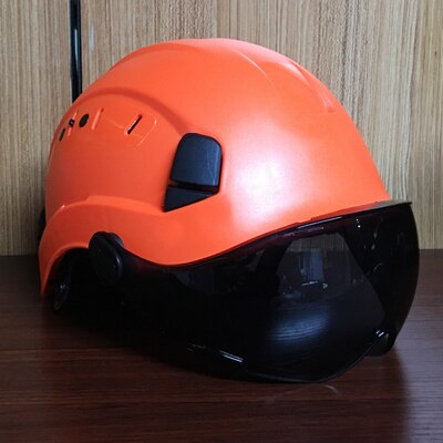 Sikkerhedshjelm med mørke beskyttelsesbriller udendørs klatring ridning beskyttelseshjelme arbejder redning hard hat abs arbejdshætte: Orange mørk linse