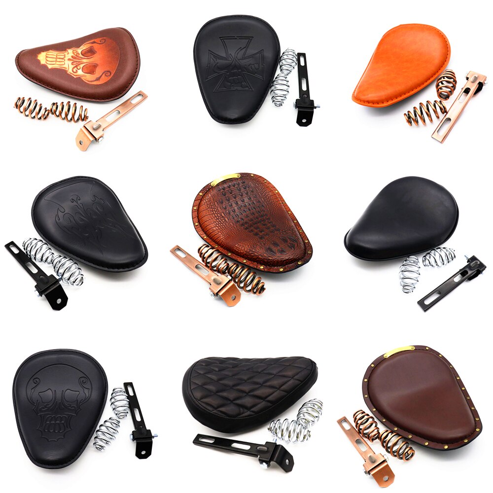 Aangepaste motorfiets pu lederen zadelkussens 3 "veren solo beugelzadel universeel voor harley chopper bobber cafe racer